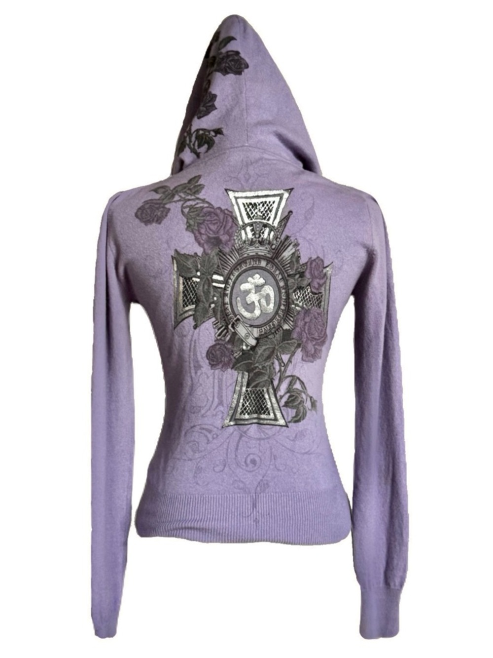 Vintage Royal Underground Y2K Metallic Cross Lavender Cashmere Zip Hoodie S